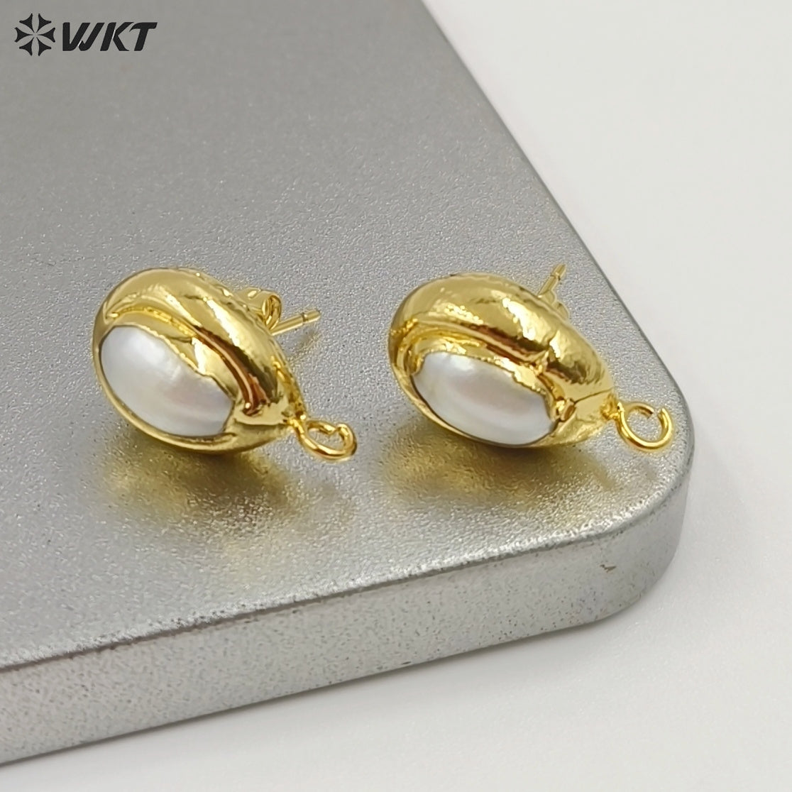 WT-EHP103 Wholesale Samll Gold Plated Natural Freshwater Pearl With Hoops Waterdrop Shape Earrings Findings For Jewelry DIY