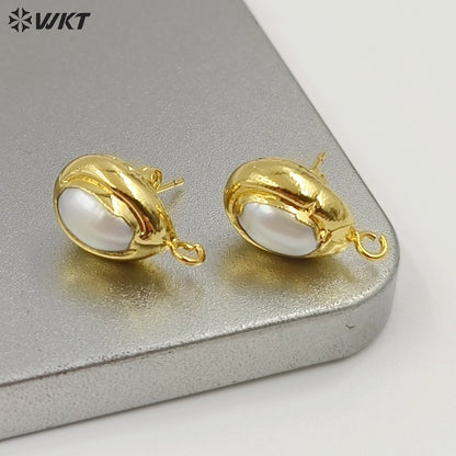 WT-EHP103 Wholesale Samll Gold Plated Natural Freshwater Pearl With Hoops Waterdrop Shape Earrings Findings For Jewelry DIY