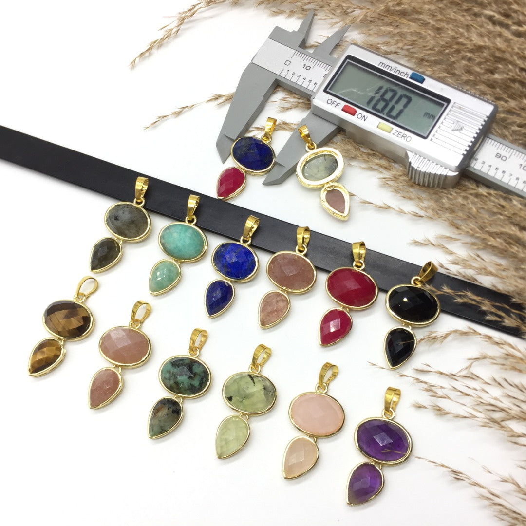 WT-P1931 Wholesale Hot Sale Fashion Natural 18*33mm Double Pendants With a Little Agate High Quality for Necklace