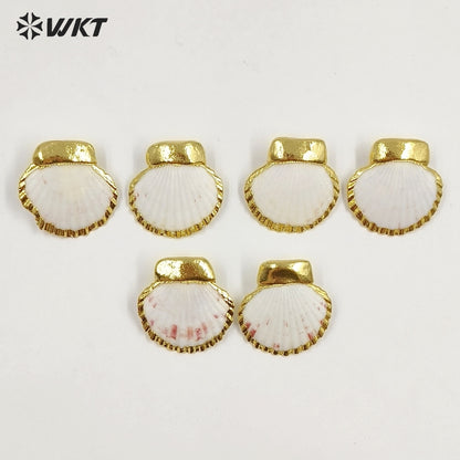 WT-MPE187 High Quality Trendy Gold Electroplated Natural Scallop Shell Earrings For Women Beach Vacation Matching Jewelry