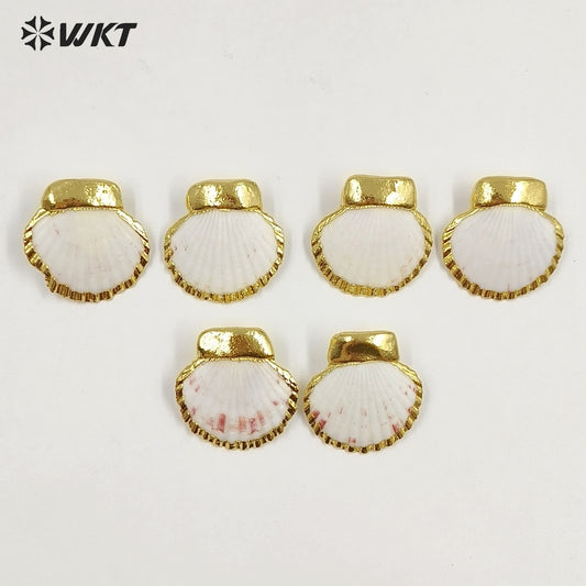 WT-MPE187 High Quality Trendy Gold Electroplated Natural Scallop Shell Earrings For Women Beach Vacation Matching Jewelry