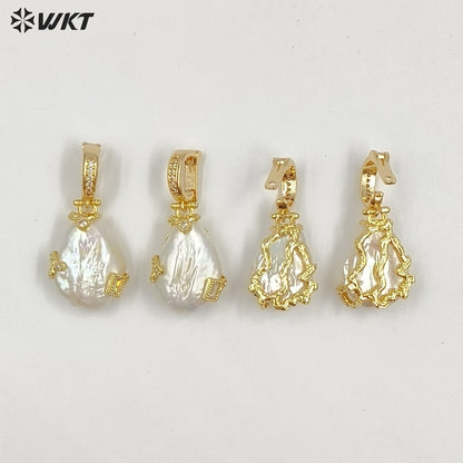 WT-JP457 Exquisite Unique 18K Gold Plated Zircon And Natural Freshwater Pearl Pendants For Women Jewelry Making Findings