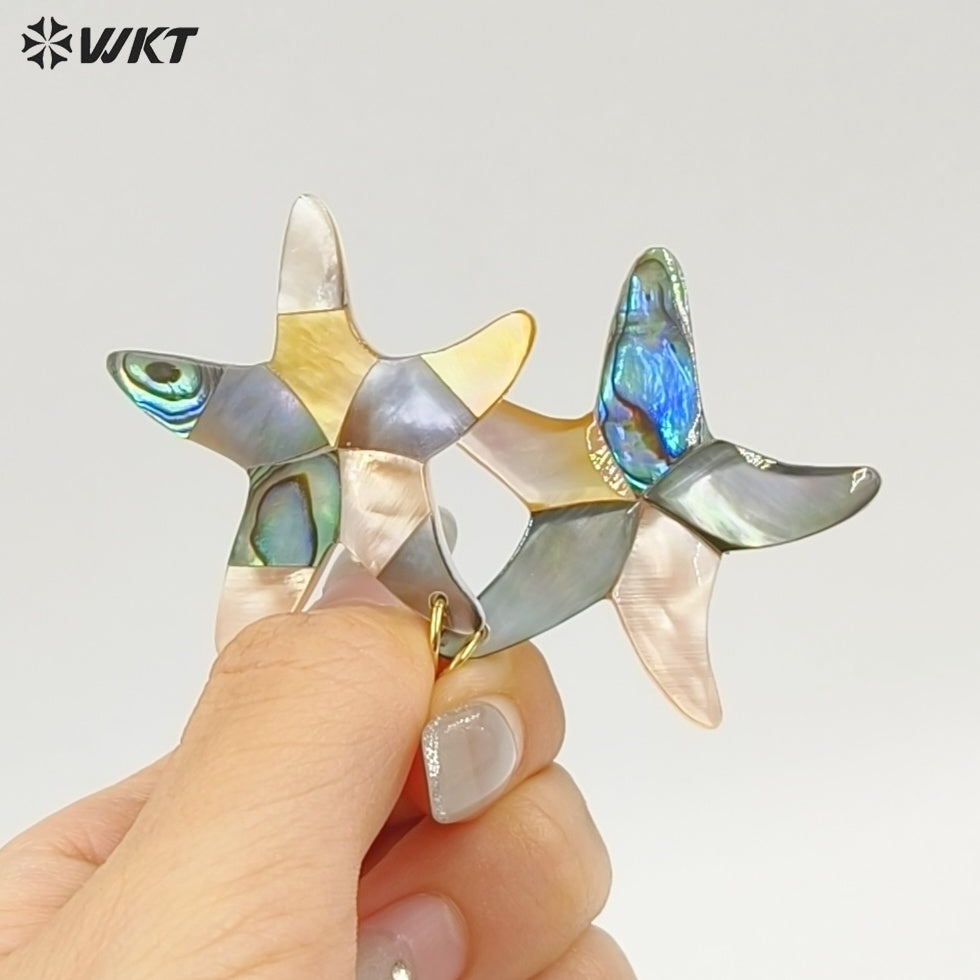 WT-JP461 Newest Unique Trendy Style Natural Shell Splicing Star Shape Gold Charm Pendant For Handmade Jewelry Findings