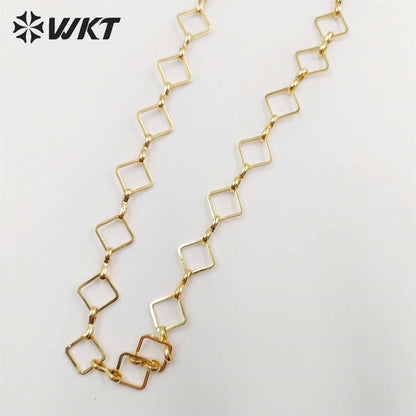 WT-BC191 New 18k Real Gold Plated Resist Tarnishable Brass Chain square Handmade Jewelry Chain in 8mm