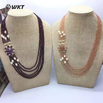 WT-N1477 Gorgeous Design Luxury Style Flower Shape Muticolor Gemstone Beads Women Statement Necklace for Engagement Celebration