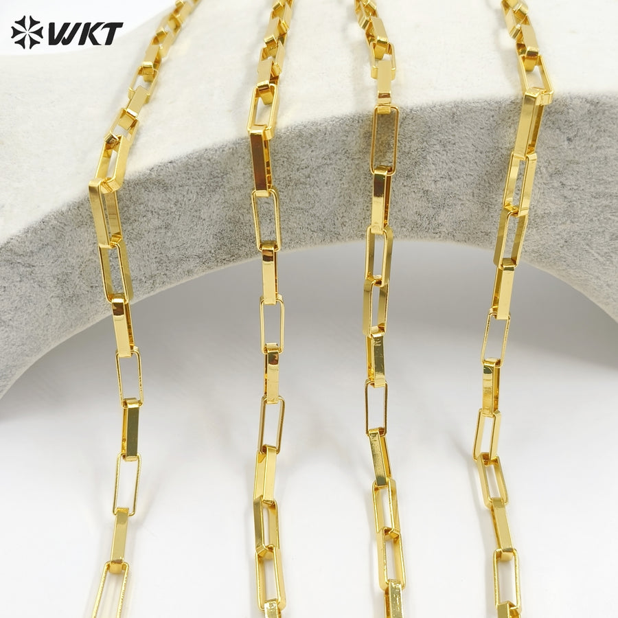 WT-BC221 Big Wide Hand Made Brass With 18k Real Gold Plated Resist Tarnishable Link Chain for Women Jewelry Design