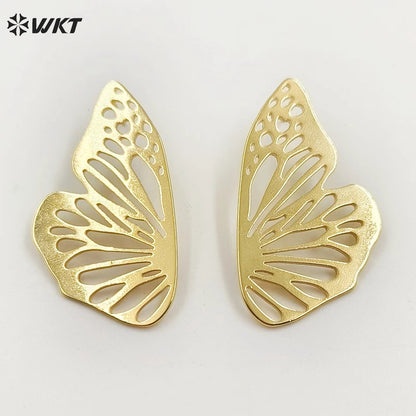 WT-JFE114 New Brass Metal 18K Real Gold Plated Butterfly Earrings in Elegant Style for Women Wearing