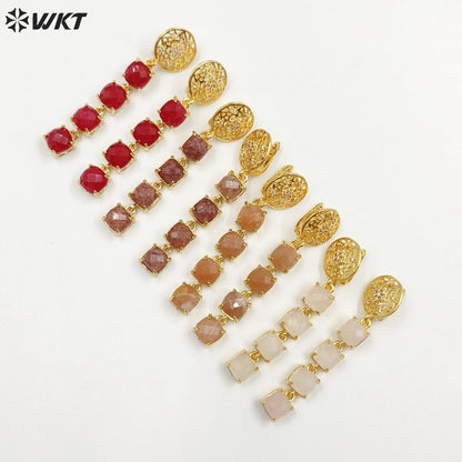WT-E737 Amazing Colorful Elegant Natural Gemstone Long Charming Earrings Women Pendant Earrings