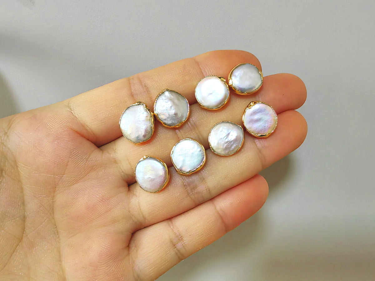WT-MPE027 Wholesale Natural Freshwater square Pearl Studs Lady Fashion Gold Filled Real White Pearl Earrings Studs Gift Studs