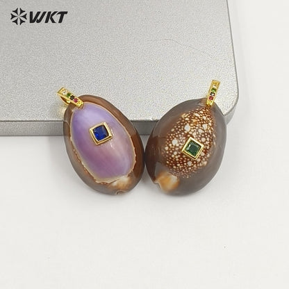 WT-JP494 Wonderful Snow Mountain Cowrie Setting In Square Zircon Pendant As Popular Necklace Jewelry Decorative Accessory