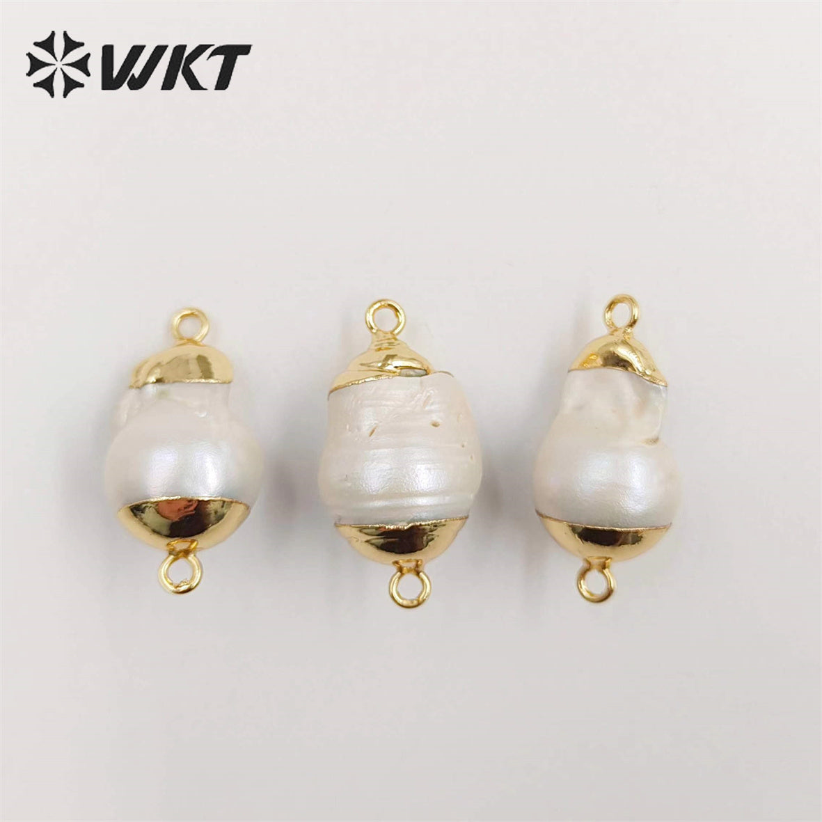 WT-JP340 Amazing Natural Freshwater Double Loops Baroque Pearl Connectors for Jewelry Design Findings for Necklace