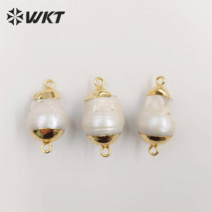 WT-JP340 Amazing Natural Freshwater Double Loops Baroque Pearl Connectors for Jewelry Design Findings for Necklace