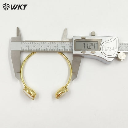 WT-B197 18K Gold Plated Double Shell Bracelet Bangle Fashion Natural Double Cowrie Shell Bangle for Summer Holiday