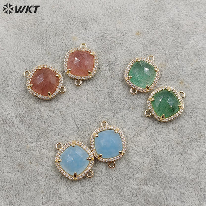 WT-C321 Fashion Design Colorful Stone & Aqua Marine Gemstone Connectors for Jewelry Findings Stone for Bracelet