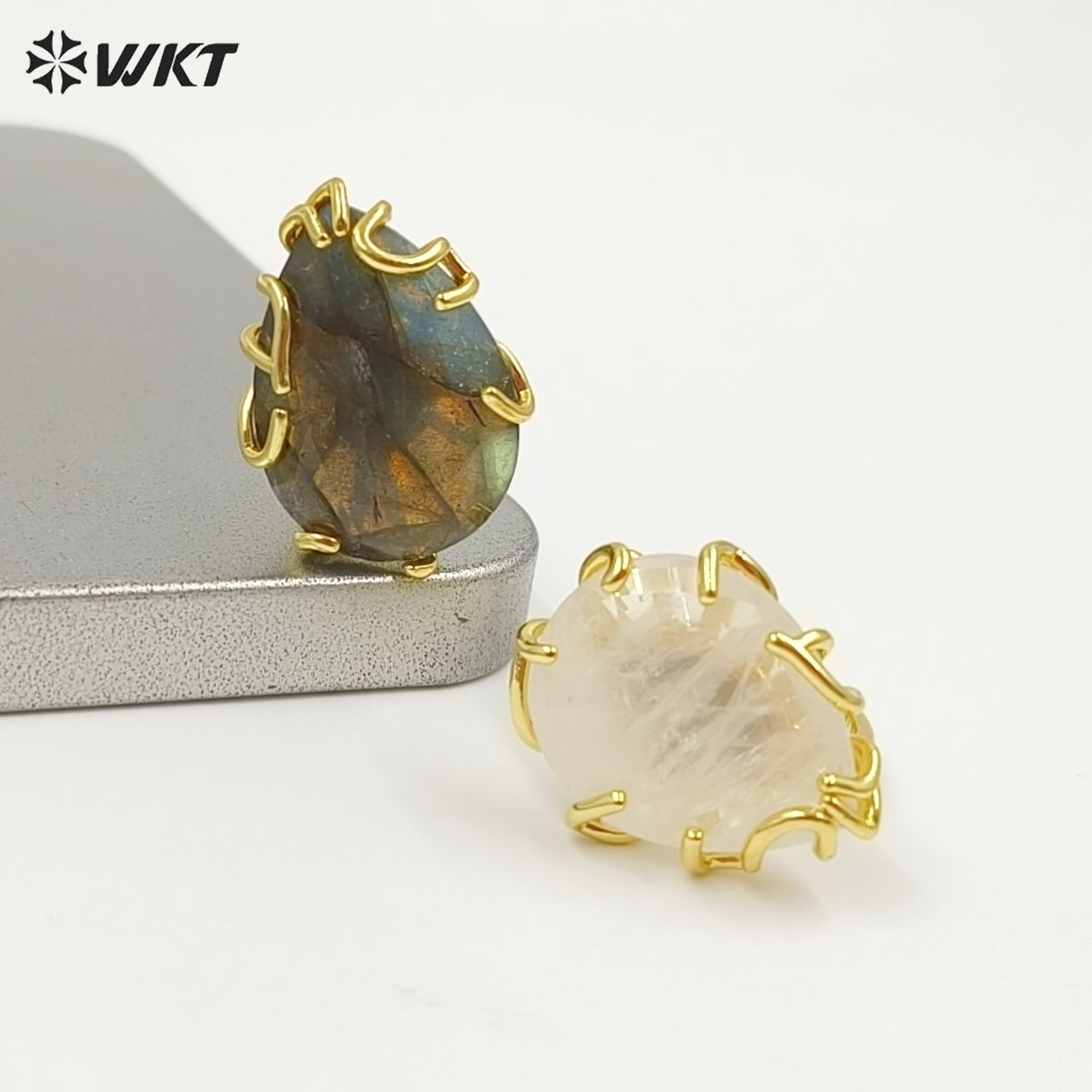 WT-R608 Wholesale Simple Style Gold Electroplated Natural Gemstones Waterdrop Shape Rings For Dance Party Matching Jewelry