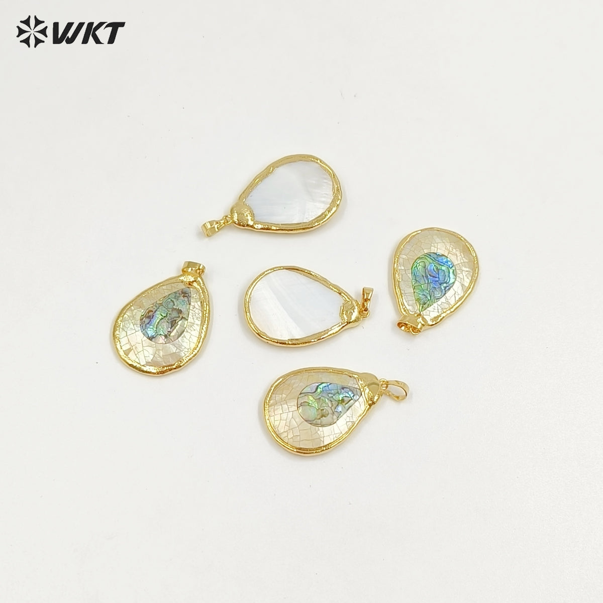 WT-JP414 Fashion Gold Plated Big Teardrop Natural Yellow and Abalone Shell Assemble Made Jewelry Pendants