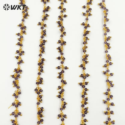WT-RBC228 Wholesale New Fashion 18K Gold Plated Resist Tarnishable Purple Amethyst Charming Beads Chain for Necklace Design