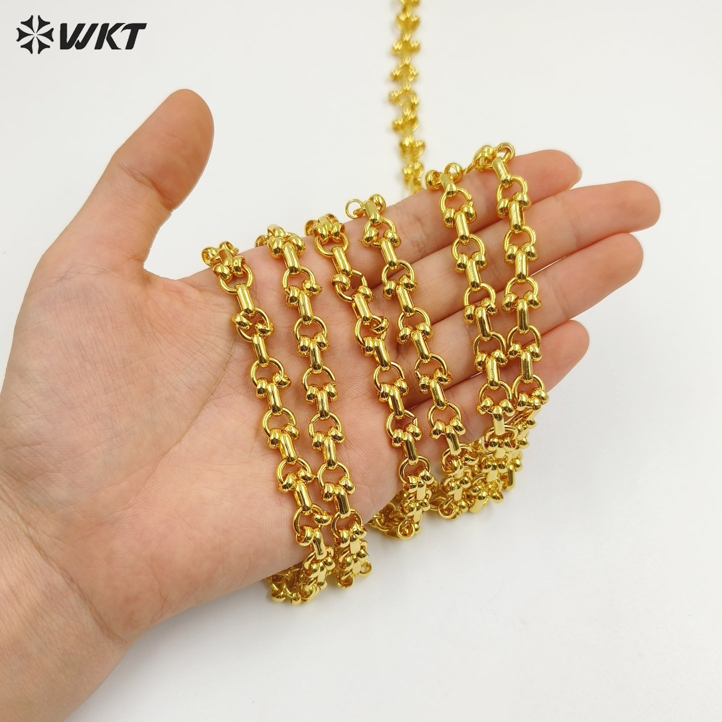 WT-BC257 Good Quality 18k Gold Plated Round Shape with Double Little Circles Metal Yellow Brass Link Chain for Jewelry Making