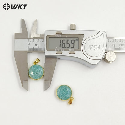 WT-P1525 Gold Plated Amazonite Round Pendant Wholesale Classic Women Charming Jewelry Natural Amazonite Pendant
