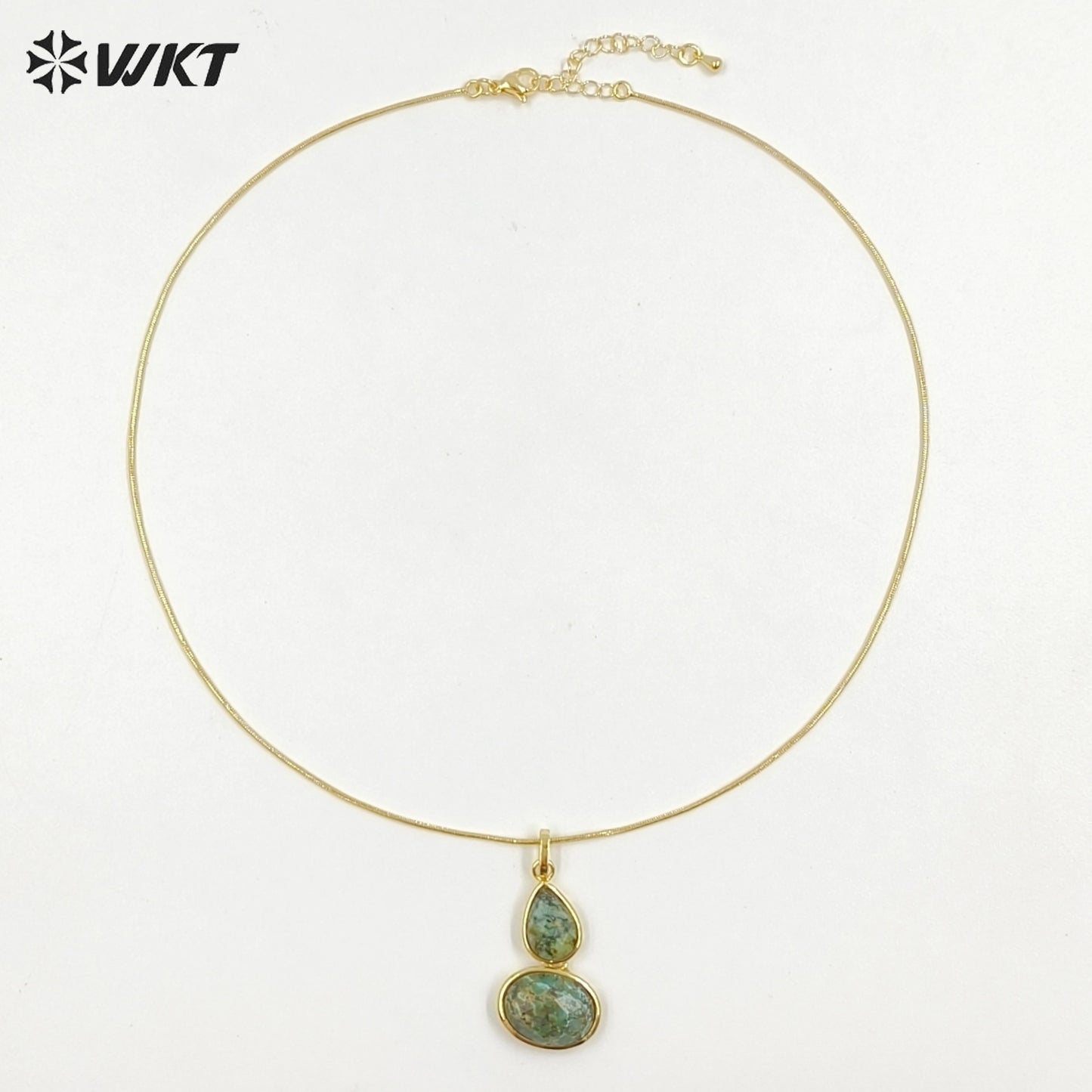 WT-N1537 Trendy Minimalism Gold Plated Thin Chain With Natural Gemstone Gourd Shape Pendant Necklace For Women Daily Wearing