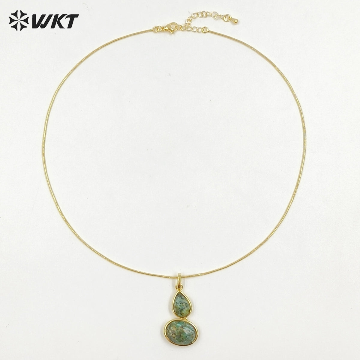 WT-N1537 Trendy Minimalism Gold Plated Thin Chain With Natural Gemstone Gourd Shape Pendant Necklace For Women Daily Wearing