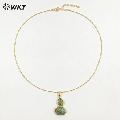 WT-N1537 Trendy Minimalism Gold Plated Thin Chain With Natural Gemstone Gourd Shape Pendant Necklace For Women Daily Wearing