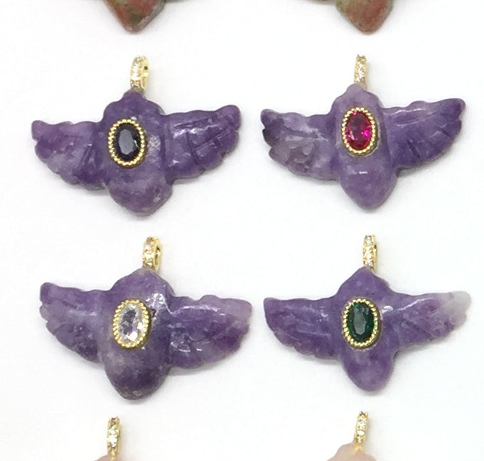 WT-P2146 Amazing Zircon And Multi Natural Gemstones Hand Carved Bird Shape Charms Pendants As Fashion Necklace Jewelry Findings