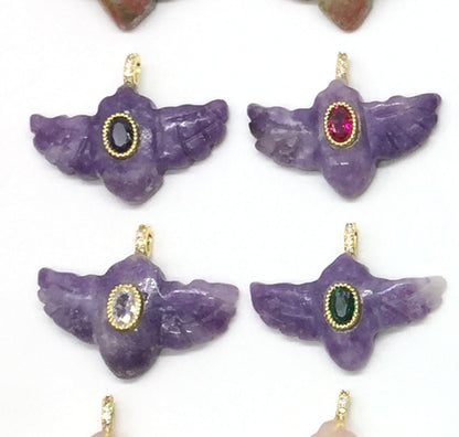 WT-P2146 Amazing Zircon And Multi Natural Gemstones Hand Carved Bird Shape Charms Pendants As Fashion Necklace Jewelry Findings