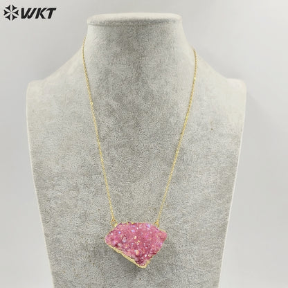 WT-N1440 WKT Best 2023 Newest Natural Aura Cluster Quartz Pendant Necklace Women Simple Hoop Aura Necklace