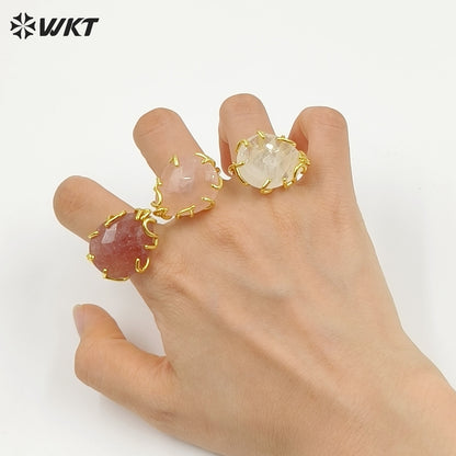 WT-R608 Wholesale Simple Style Gold Electroplated Natural Gemstones Waterdrop Shape Rings For Dance Party Matching Jewelry