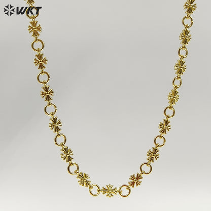 WT-BC264 Exquisite 18K Gold Plated Round And Cross Shape Yellow Brass Chains For Women Metal Necklace Bracelets Making