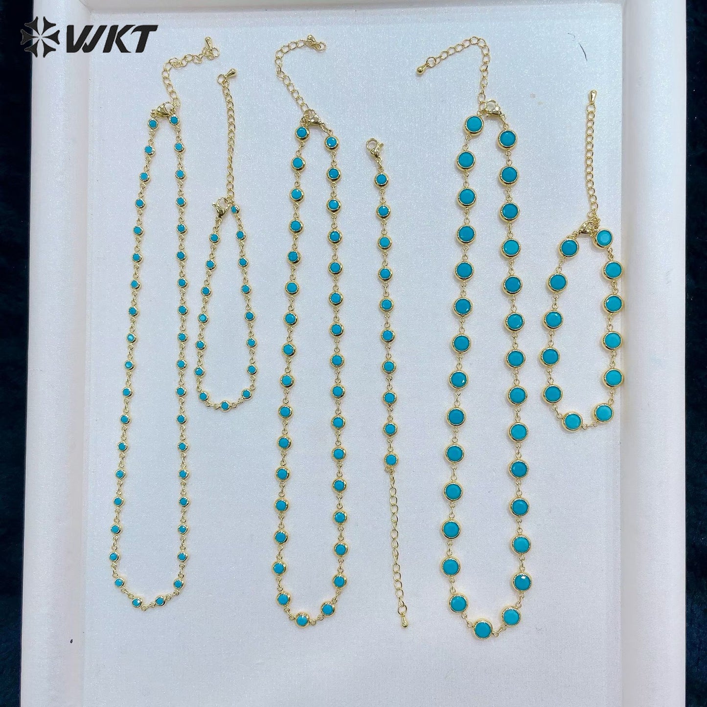 WT-JFN72 Trendy Elegant Style Gold Plated Natural Turquoise Chain Necklaces Bracelets With Different Size For Women Gift Jewelry