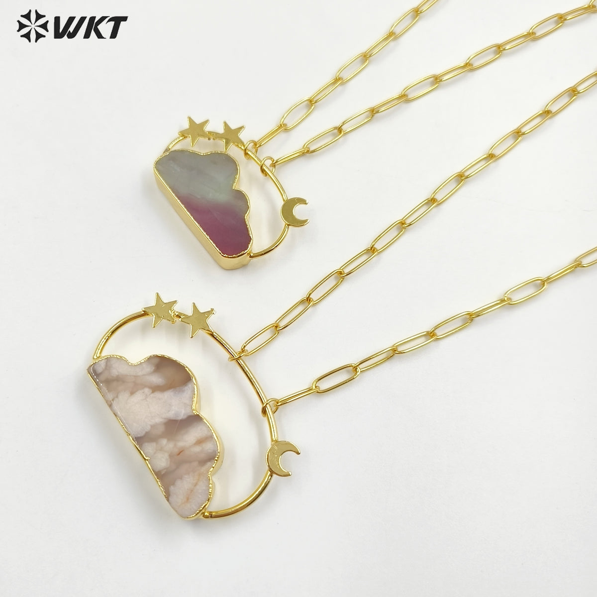 WT-N1447 WKT Exclusive Design Fashion 18K Real Gold Plated Resist Tarnishable Natural Stone Clouds Pendant Necklace Lovely Made