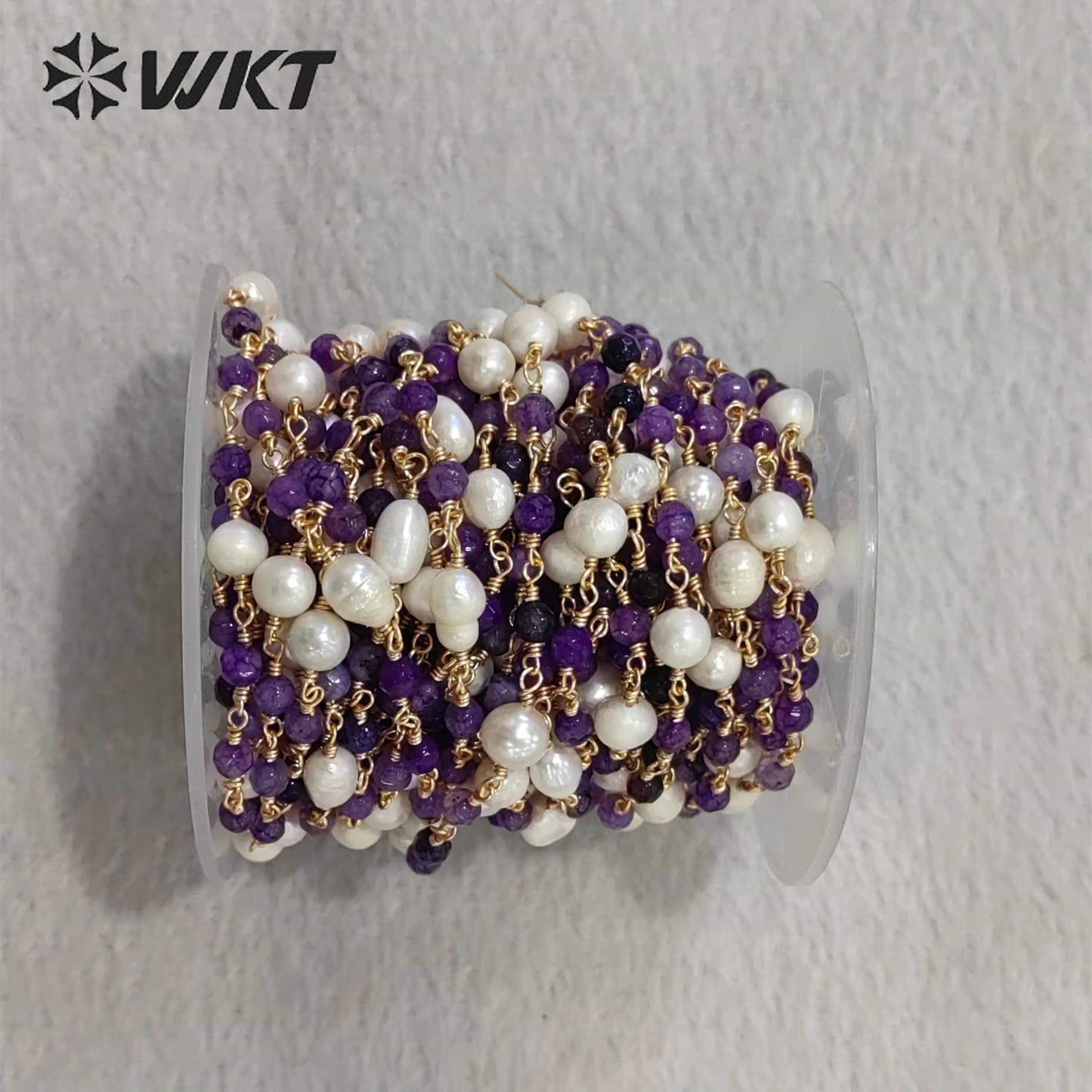 WT-RBC225 Wholesale New Arrival Exquisite Brass Chain Gold Plated Stone & Pearl Shell Shape Sell by Meter Handmade Metal Chain