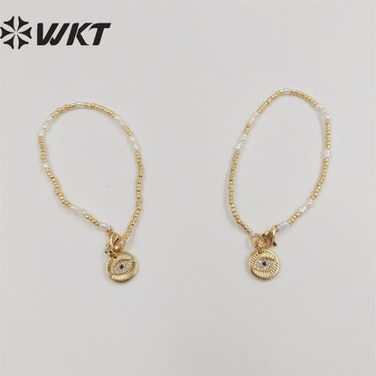 WT-MPB058 WKT Charming Gold Plated Tiny Beads Flexible Bracelet Fashion Micropaved Eye Beads Women Bracelet for Gift
