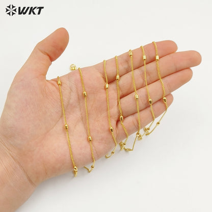 WT-JFN43 High Quality Classical Simple Yellow Brass 18K Gold Plated With Beads Metal Thin Necklace For Ladies Casual Jewelry