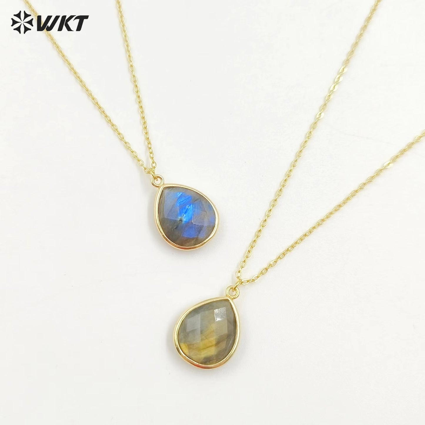WT-N586 Wholesale Lovely Chic Labradorite Stone Necklace, Fashion Gold Bezel Drop Charm Stone Necklace