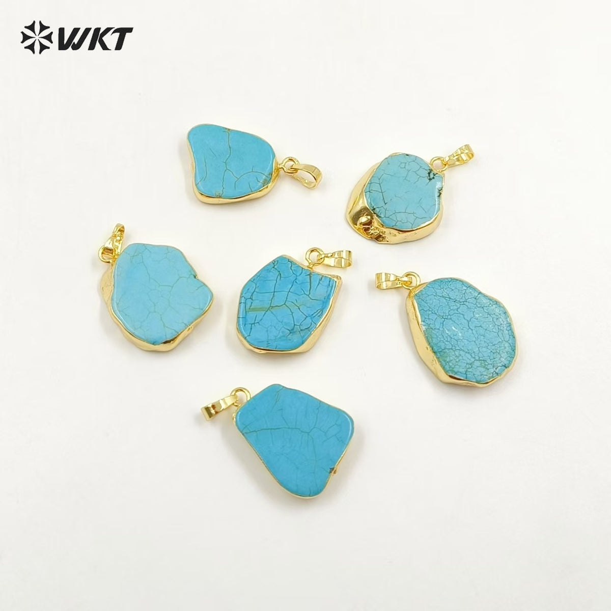 WT-P153 Hot Natural Slice Turquoise Pendants in Randomly Shape With 18 Gold Edged