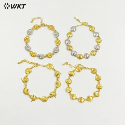WT-JF368 Wholesale New Cute 18K Gold Plated Shell Shape Metal Bracelets For Women Party Jewelry Accessories Resist Tarnishable