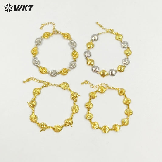 WT-JF368 Wholesale New Cute 18K Gold Plated Shell Shape Metal Bracelets For Women Party Jewelry Accessories Resist Tarnishable