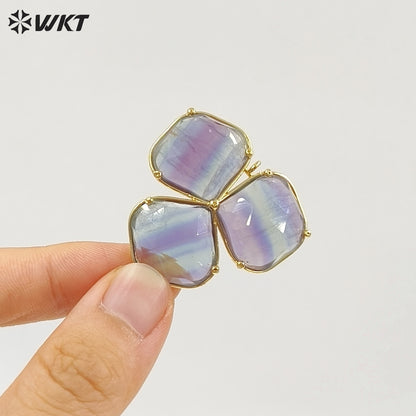 WT-P2129 Beautiful Gold Electroplated Three Natural Gemstones Leaf Shape Pendants As Handmade Jewelry Decorative Findings