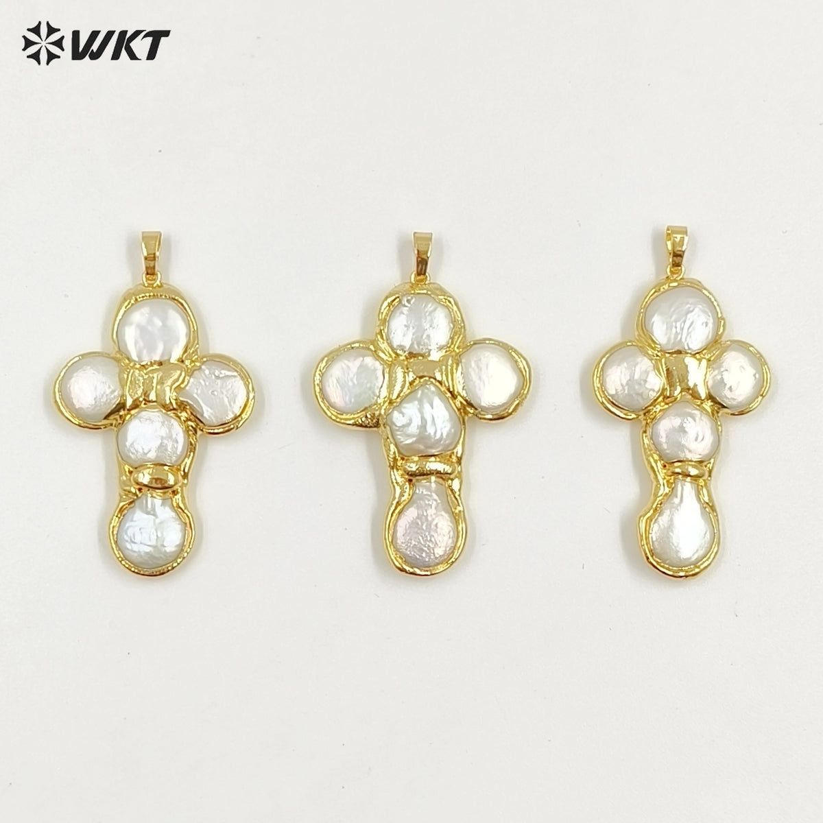 WT-JP421 Wholesale Back Full Gold Electroplated Round Natural Freshwater Pearls Cross Shape Pendant For Women Luxury Jewelry DIY