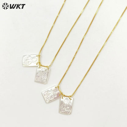 WT-JN285 New Design Wholesale Religious 18K Gold Plated Blessing Square Necklace for Unisex As Anniversary Gift