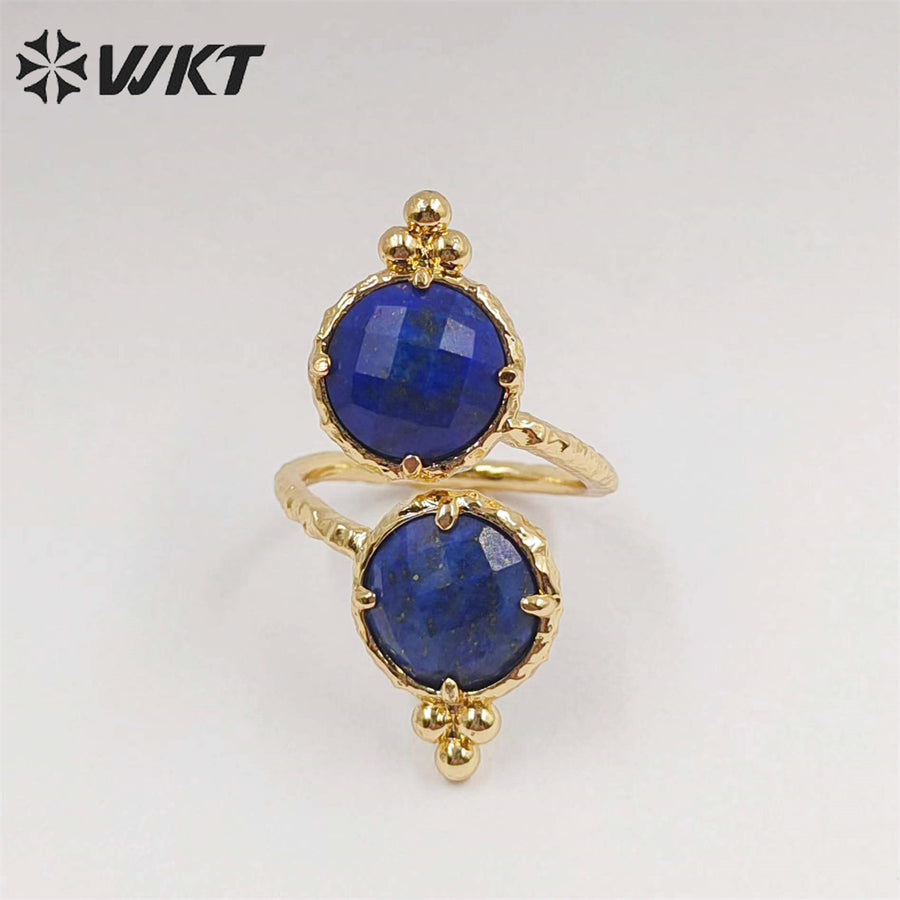 WT-R465 Newest Fashion Double Stone Cocktail Party Ring 18k Real Gold Plated Round Stone Anneversary Women Ring Hot INS Stone