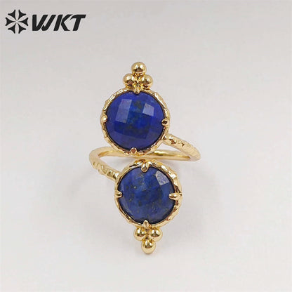 WT-R465 Newest Fashion Double Stone Cocktail Party Ring 18k Real Gold Plated Round Stone Anneversary Women Ring Hot INS Stone