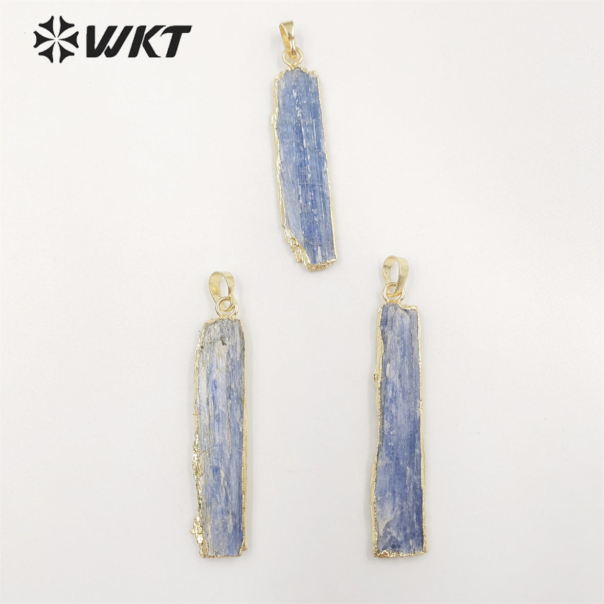 WT-P501 Wholesale Fashion Raw Stone Jewelry Gold Plated Raw Natural Stone Kyanite Pendant Gold Chain Pendant