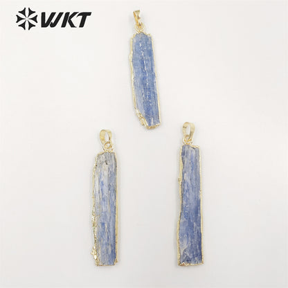 WT-P501 Wholesale Fashion Raw Stone Jewelry Gold Plated Raw Natural Stone Kyanite Pendant Gold Chain Pendant