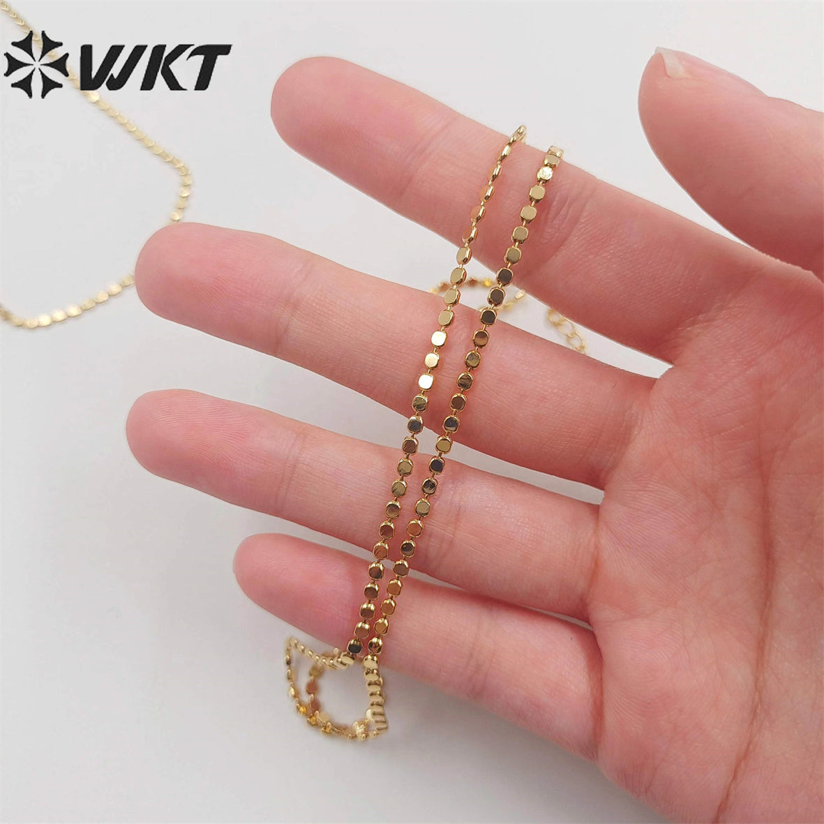 WT-BFN058 Unique Korea Handmade Brass Chain with 18k Real Gold Plated Resist Tarnishale Beads Metal Chain Necklace Jewelry Chain