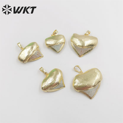 WT-P1854 Amazing Gold Plated Natural Shark Teeth Pendants Unique Fashion Tooth Necklace Pendant Jewelry Friend Gift Specimen