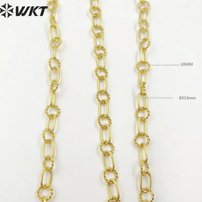 WT-BC218 Wholesale Fashion New Enviroment Yellow Brass Handmade Twist Hollow 18K Gold Plated Jewelry Chain